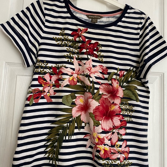 Tommy Bahama Orchid Black and White Stripes Top - Picture 3 of 5